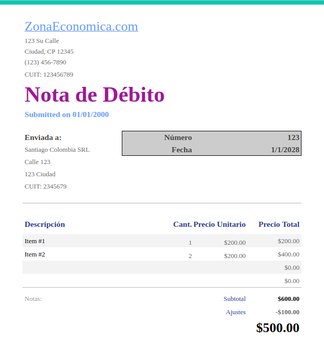 Ejemplos De Nota De Debito Zonaeconomica